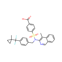 Cc1c(N(Cc2ccc(C(F)(F)C3(C)CC3)cc2)S(=O)(=O)c2ccc(C(=O)O)cc2)ncc2ccccc12 ZINC000261161095