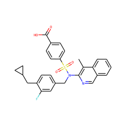 Cc1c(N(Cc2ccc(CC3CC3)c(F)c2)S(=O)(=O)c2ccc(C(=O)O)cc2)ncc2ccccc12 ZINC000261184767