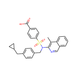 Cc1c(N(Cc2ccc(CC3CC3)cc2)S(=O)(=O)c2ccc(C(=O)O)cc2)ncc2ccccc12 ZINC000203664299
