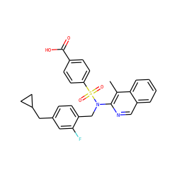 Cc1c(N(Cc2ccc(CC3CC3)cc2F)S(=O)(=O)c2ccc(C(=O)O)cc2)ncc2ccccc12 ZINC000261162428