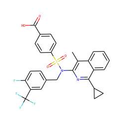 Cc1c(N(Cc2ccc(F)c(C(F)(F)F)c2)S(=O)(=O)c2ccc(C(=O)O)cc2)nc(C2CC2)c2ccccc12 ZINC000261087585
