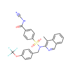 Cc1c(N(Cc2ccc(OC(F)(F)F)cc2)S(=O)(=O)c2ccc(C(=O)NC#N)cc2)ncc2ccccc12 ZINC000261141629