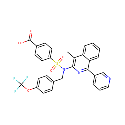 Cc1c(N(Cc2ccc(OC(F)(F)F)cc2)S(=O)(=O)c2ccc(C(=O)O)cc2)nc(-c2cccnc2)c2ccccc12 ZINC000261163396