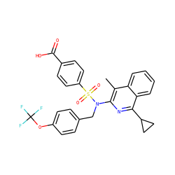 Cc1c(N(Cc2ccc(OC(F)(F)F)cc2)S(=O)(=O)c2ccc(C(=O)O)cc2)nc(C2CC2)c2ccccc12 ZINC000203662903