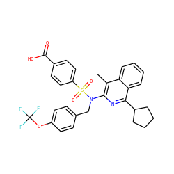 Cc1c(N(Cc2ccc(OC(F)(F)F)cc2)S(=O)(=O)c2ccc(C(=O)O)cc2)nc(C2CCCC2)c2ccccc12 ZINC000261118416