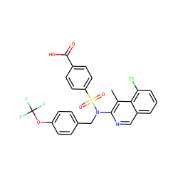 Cc1c(N(Cc2ccc(OC(F)(F)F)cc2)S(=O)(=O)c2ccc(C(=O)O)cc2)ncc2cccc(Cl)c12 ZINC000261185139