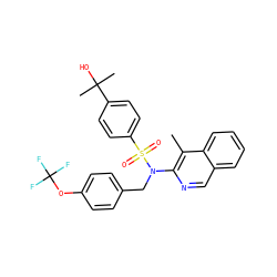 Cc1c(N(Cc2ccc(OC(F)(F)F)cc2)S(=O)(=O)c2ccc(C(C)(C)O)cc2)ncc2ccccc12 ZINC000224859015