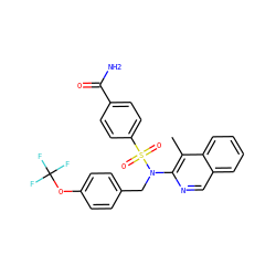 Cc1c(N(Cc2ccc(OC(F)(F)F)cc2)S(=O)(=O)c2ccc(C(N)=O)cc2)ncc2ccccc12 ZINC000203767500