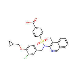 Cc1c(N(Cc2ccc(OCC3CC3)c(Cl)c2)S(=O)(=O)c2ccc(C(=O)O)cc2)ncc2ccccc12 ZINC000473194815