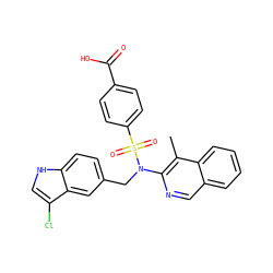 Cc1c(N(Cc2ccc3[nH]cc(Cl)c3c2)S(=O)(=O)c2ccc(C(=O)O)cc2)ncc2ccccc12 ZINC000261080377