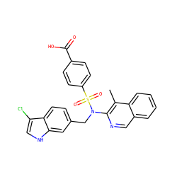 Cc1c(N(Cc2ccc3c(Cl)c[nH]c3c2)S(=O)(=O)c2ccc(C(=O)O)cc2)ncc2ccccc12 ZINC000224861153