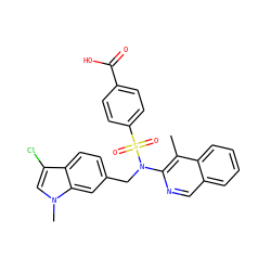 Cc1c(N(Cc2ccc3c(Cl)cn(C)c3c2)S(=O)(=O)c2ccc(C(=O)O)cc2)ncc2ccccc12 ZINC000203768458