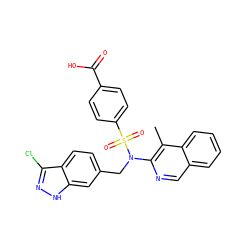 Cc1c(N(Cc2ccc3c(Cl)n[nH]c3c2)S(=O)(=O)c2ccc(C(=O)O)cc2)ncc2ccccc12 ZINC000261159841