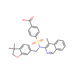 Cc1c(N(Cc2ccc3c(c2)OCC3(C)C)S(=O)(=O)c2ccc(C(=O)O)cc2)ncc2ccccc12 ZINC000203666924