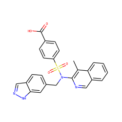 Cc1c(N(Cc2ccc3cn[nH]c3c2)S(=O)(=O)c2ccc(C(=O)O)cc2)ncc2ccccc12 ZINC000261096580
