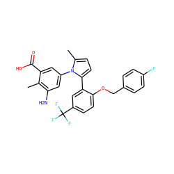 Cc1c(N)cc(-n2c(C)ccc2-c2cc(C(F)(F)F)ccc2OCc2ccc(F)cc2)cc1C(=O)O ZINC000028707717