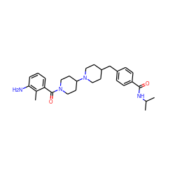 Cc1c(N)cccc1C(=O)N1CCC(N2CCC(Cc3ccc(C(=O)NC(C)C)cc3)CC2)CC1 ZINC000029475263