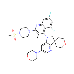 Cc1c(N2CCN(S(C)(=O)=O)CC2)nc2cc(F)cc(F)c2c1N1CC2(CCOCC2)c2ncc(N3CCOCC3)cc21 ZINC000118093833