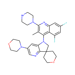 Cc1c(N2CCNCC2)nc2cc(F)cc(F)c2c1N1CC2(CCOCC2)c2ncc(N3CCOCC3)cc21 ZINC000068248882