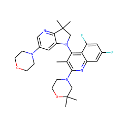 Cc1c(N2CCOC(C)(C)C2)nc2cc(F)cc(F)c2c1N1CC(C)(C)c2ncc(N3CCOCC3)cc21 ZINC000068248875
