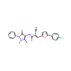 Cc1c(NC(=O)/C(C#N)=C/c2ccc(-c3ccc(Cl)cc3)o2)c(=O)n(-c2ccccc2)n1C ZINC000000835006