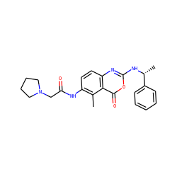 Cc1c(NC(=O)CN2CCCC2)ccc2nc(N[C@H](C)c3ccccc3)oc(=O)c12 ZINC000006520516