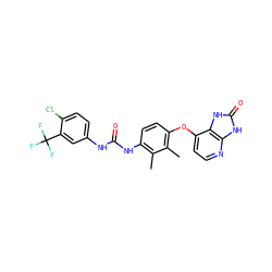 Cc1c(NC(=O)Nc2ccc(Cl)c(C(F)(F)F)c2)ccc(Oc2ccnc3[nH]c(=O)[nH]c23)c1C ZINC000040429277
