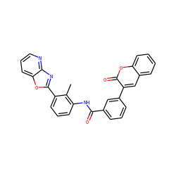 Cc1c(NC(=O)c2cccc(-c3cc4ccccc4oc3=O)c2)cccc1-c1nc2ncccc2o1 ZINC000006428461