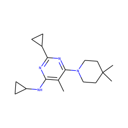 Cc1c(NC2CC2)nc(C2CC2)nc1N1CCC(C)(C)CC1 ZINC000034802250