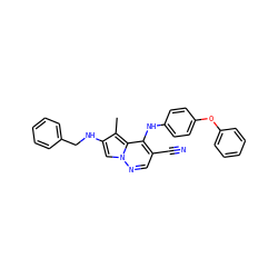 Cc1c(NCc2ccccc2)cn2ncc(C#N)c(Nc3ccc(Oc4ccccc4)cc3)c12 ZINC000028569386