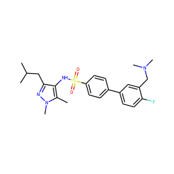 Cc1c(NS(=O)(=O)c2ccc(-c3ccc(F)c(CN(C)C)c3)cc2)c(CC(C)C)nn1C ZINC000199934378