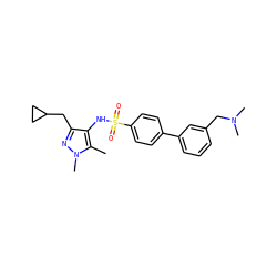 Cc1c(NS(=O)(=O)c2ccc(-c3cccc(CN(C)C)c3)cc2)c(CC2CC2)nn1C ZINC000150011505