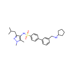 Cc1c(NS(=O)(=O)c2ccc(-c3cccc(CNC4CCCC4)c3)cc2)c(CC(C)C)nn1C ZINC000199935797