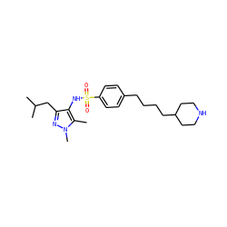Cc1c(NS(=O)(=O)c2ccc(CCCCC3CCNCC3)cc2)c(CC(C)C)nn1C ZINC000199941342