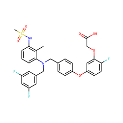 Cc1c(NS(C)(=O)=O)cccc1N(Cc1ccc(Oc2ccc(F)c(OCC(=O)O)c2)cc1)Cc1cc(F)cc(F)c1 ZINC000084738668