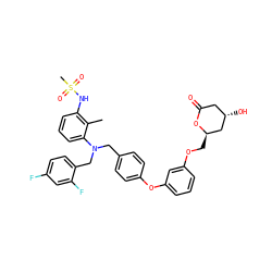 Cc1c(NS(C)(=O)=O)cccc1N(Cc1ccc(Oc2cccc(OC[C@@H]3C[C@@H](O)CC(=O)O3)c2)cc1)Cc1ccc(F)cc1F ZINC000028361881