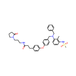 Cc1c(NS(C)(=O)=O)cccc1N(Cc1ccccc1)Cc1ccc(Oc2ccc(CCC(=O)NCCCN3CCCC3=O)cc2)cc1 ZINC000028372960