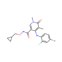 Cc1c(Nc2ccc(Br)cc2F)c(C(=O)NOCC2CC2)cn(C)c1=O ZINC000013679334