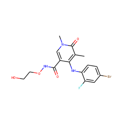 Cc1c(Nc2ccc(Br)cc2F)c(C(=O)NOCCO)cn(C)c1=O ZINC000013679342