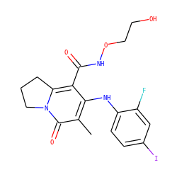 Cc1c(Nc2ccc(I)cc2F)c(C(=O)NOCCO)c2n(c1=O)CCC2 ZINC000084602485