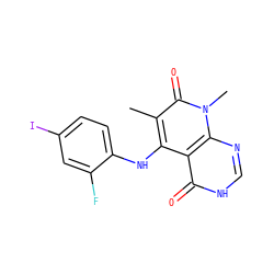 Cc1c(Nc2ccc(I)cc2F)c2c(=O)[nH]cnc2n(C)c1=O ZINC000096167555