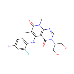 Cc1c(Nc2ccc(I)cc2F)c2c(=O)n(C(CO)CO)cnc2n(C)c1=O ZINC000096167571