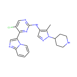 Cc1c(Nc2ncc(Cl)c(-c3cnc4ccccn34)n2)cnn1C1CCNCC1 ZINC000584905562