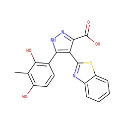 Cc1c(O)ccc(-c2[nH]nc(C(=O)O)c2-c2nc3ccccc3s2)c1O ZINC000006812752