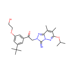 Cc1c(OC(C)C)nn2c(=N)n(CC(=O)c3cc(OCCO)cc(C(C)(C)C)c3)nc2c1C ZINC000115497905