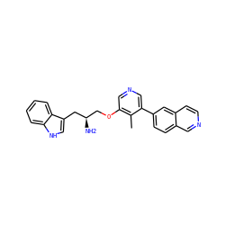 Cc1c(OC[C@@H](N)Cc2c[nH]c3ccccc23)cncc1-c1ccc2cnccc2c1 ZINC000014962542