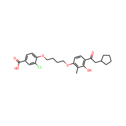 Cc1c(OCCCCOc2ccc(C(=O)O)cc2Cl)ccc(C(=O)CC2CCCC2)c1O ZINC000169351425