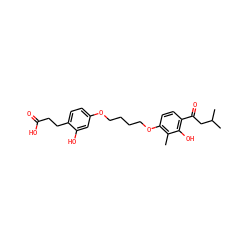 Cc1c(OCCCCOc2ccc(CCC(=O)O)c(O)c2)ccc(C(=O)CC(C)C)c1O ZINC000028522899