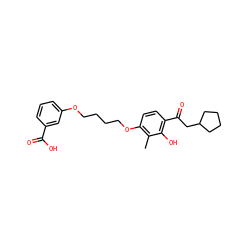 Cc1c(OCCCCOc2cccc(C(=O)O)c2)ccc(C(=O)CC2CCCC2)c1O ZINC000169351395