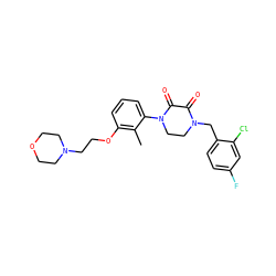 Cc1c(OCCN2CCOCC2)cccc1N1CCN(Cc2ccc(F)cc2Cl)C(=O)C1=O ZINC000095565364